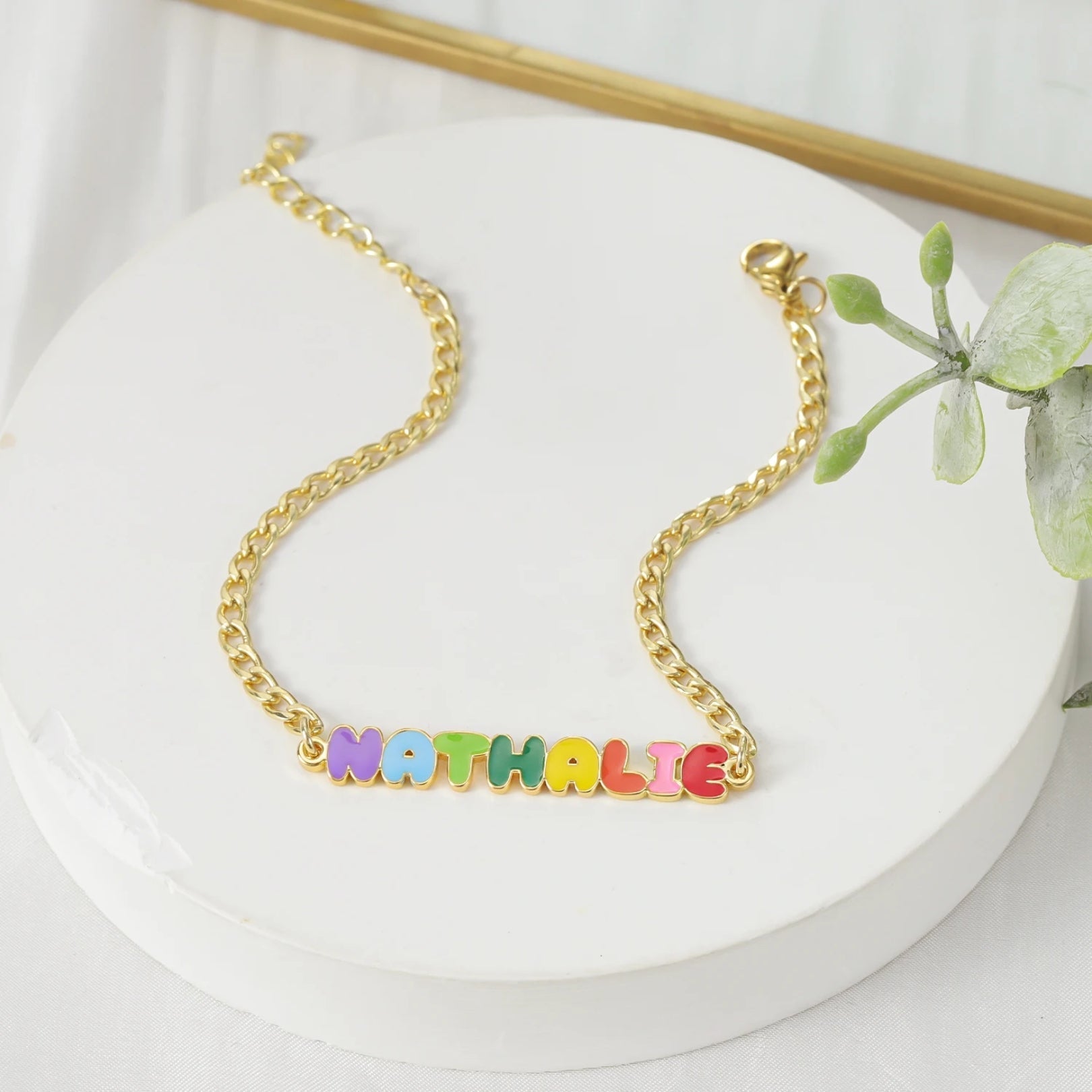 Custom Colored Enamel Name Charm Bracelet - Hidden Forever