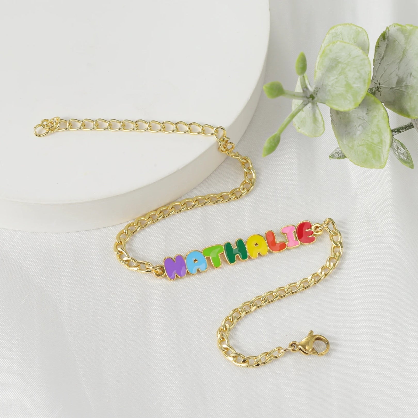 Custom Colored Enamel Name Charm Bracelet - Hidden Forever