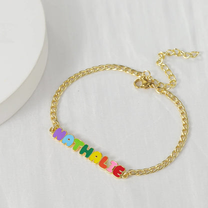 Custom Colored Enamel Name Charm Bracelet - Hidden Forever