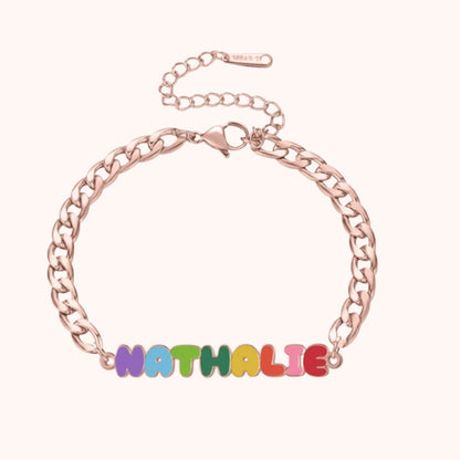 Custom Colored Enamel Name Charm Bracelet - Hidden Forever