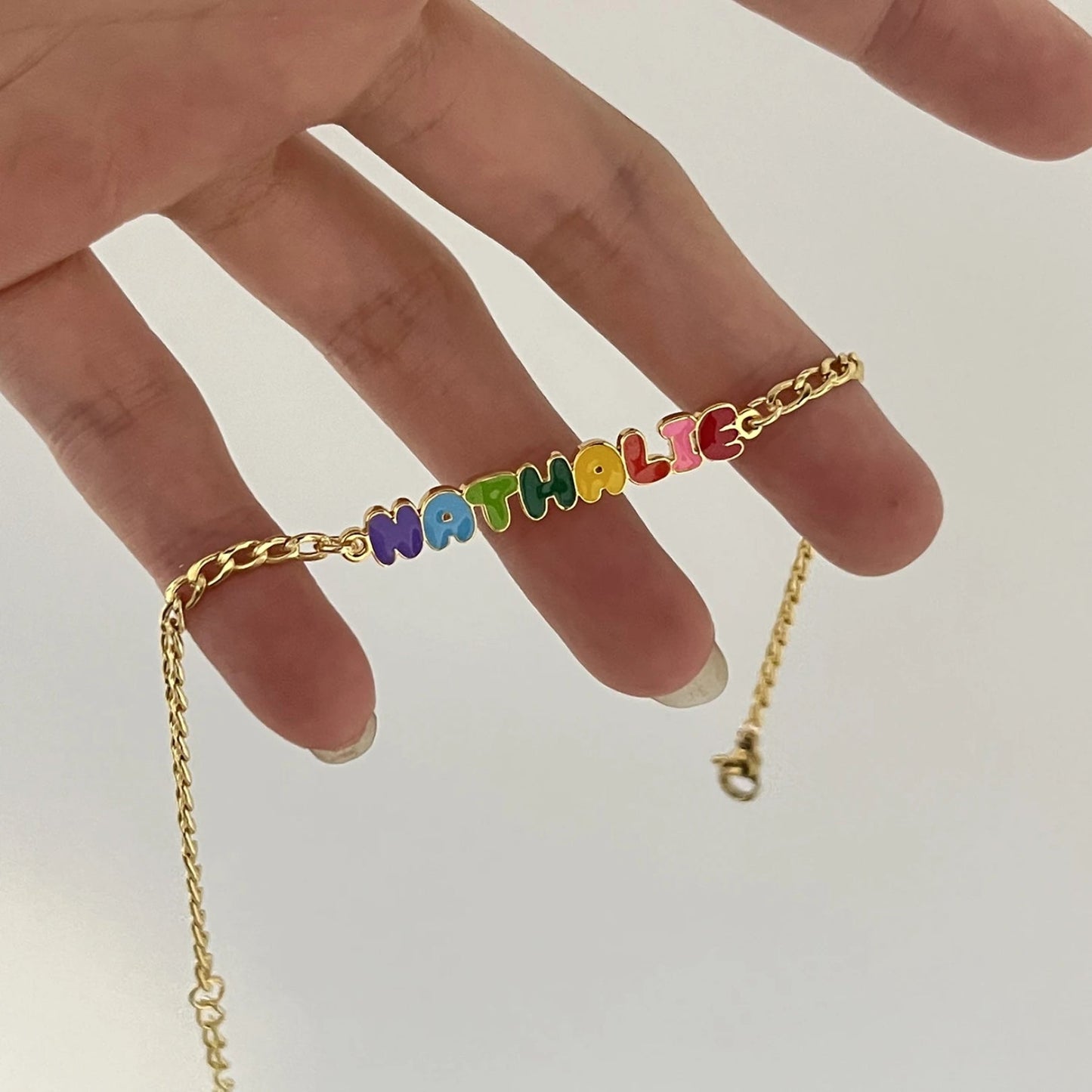 Custom Colored Enamel Name Charm Bracelet - Hidden Forever