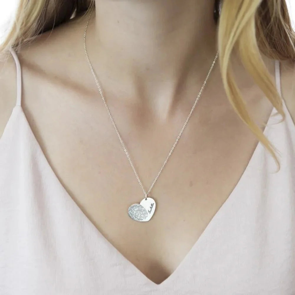Custom Fingerprint Necklace with Engraved Name - Hidden Forever