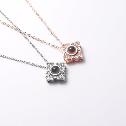 Custom Hidden Photo Projection 4 Petal Flower Necklace - Hidden Forever