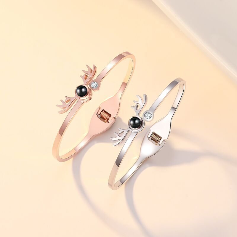 Custom Hidden Photo Projection Adjustable Antler Shape Bracelet - Hidden Forever