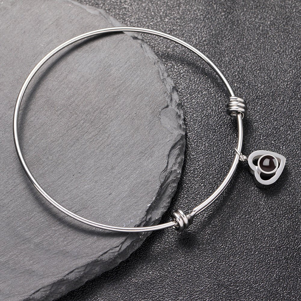 Custom Hidden Photo Projection Adjustable Bangle Heart Zircon Bracelet - Hidden Forever