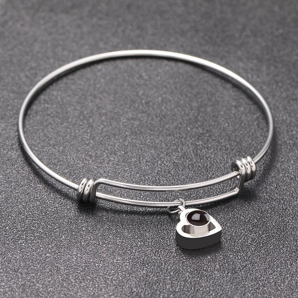 Custom Hidden Photo Projection Adjustable Bangle Heart Zircon Bracelet - Hidden Forever