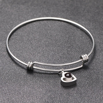 Custom Hidden Photo Projection Adjustable Bangle Heart Zircon Bracelet - Hidden Forever