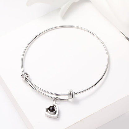 Custom Hidden Photo Projection Adjustable Bangle Heart Zircon Bracelet - Hidden Forever