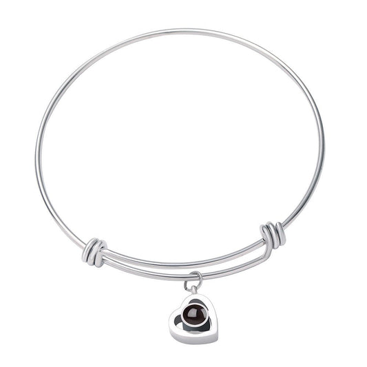 Custom Hidden Photo Projection Adjustable Bangle Heart Zircon Bracelet - Hidden Forever
