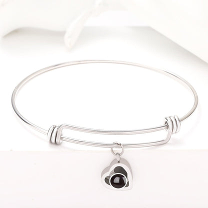 Custom Hidden Photo Projection Adjustable Bangle Heart Zircon Bracelet - Hidden Forever