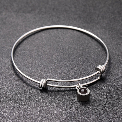 Custom Hidden Photo Projection Adjustable Bangle Round Zircon Bracelet - Hidden Forever