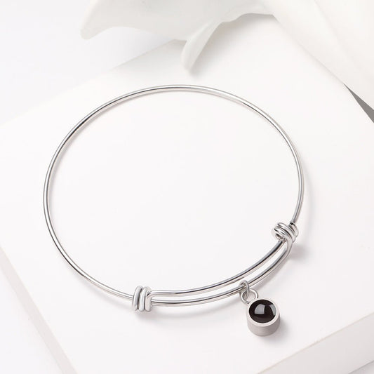 Custom Hidden Photo Projection Adjustable Bangle Round Zircon Bracelet - Hidden Forever