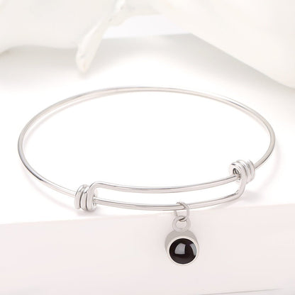 Custom Hidden Photo Projection Adjustable Bangle Round Zircon Bracelet - Hidden Forever