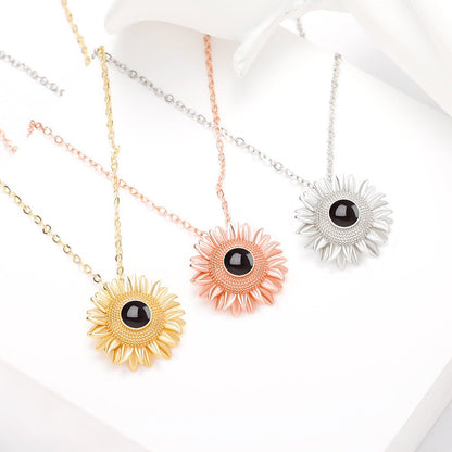 Custom Hidden Photo Projection Bloom Sunflower Necklace - Hidden Forever