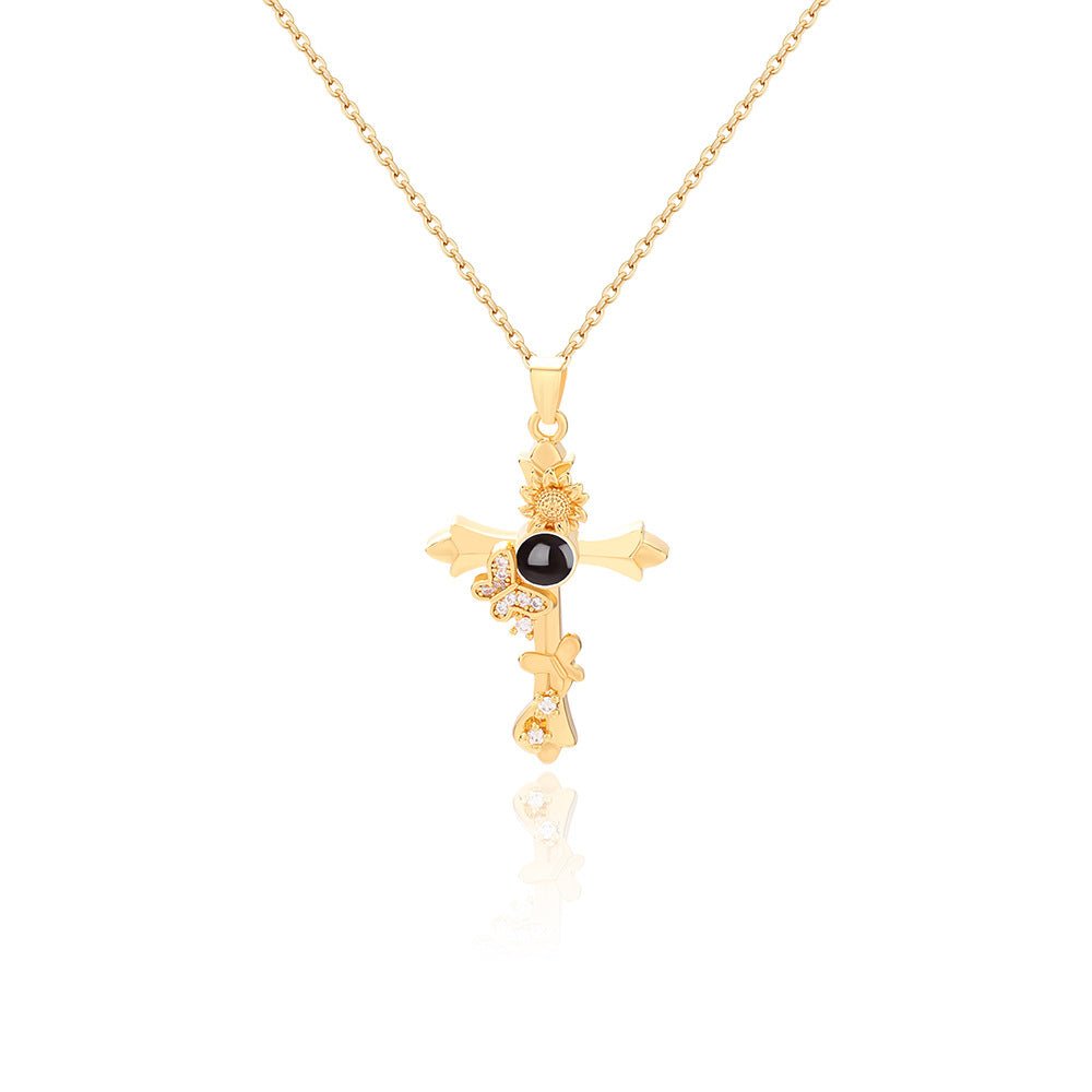 Custom Hidden Photo Projection Butterfly Cross Necklace - Hidden Forever