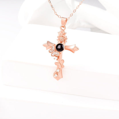 Custom Hidden Photo Projection Butterfly Cross Necklace - Hidden Forever