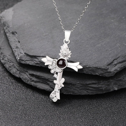 Custom Hidden Photo Projection Butterfly Cross Necklace - Hidden Forever