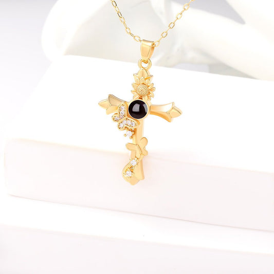 Custom Hidden Photo Projection Butterfly Cross Necklace - Hidden Forever