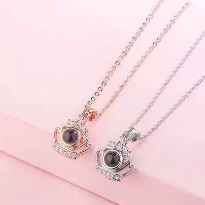 Custom Hidden Photo Projection Crown Jewel Necklace - Hidden Forever