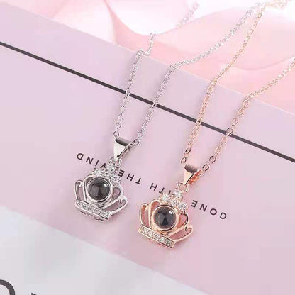 Custom Hidden Photo Projection Crown Jewel Necklace - Hidden Forever