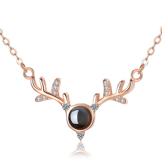 Custom Hidden Photo Projection Deer Antlers Necklace - Hidden Forever