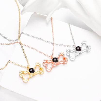 Custom Hidden Photo Projection Dog Bone Necklace - Hidden Forever