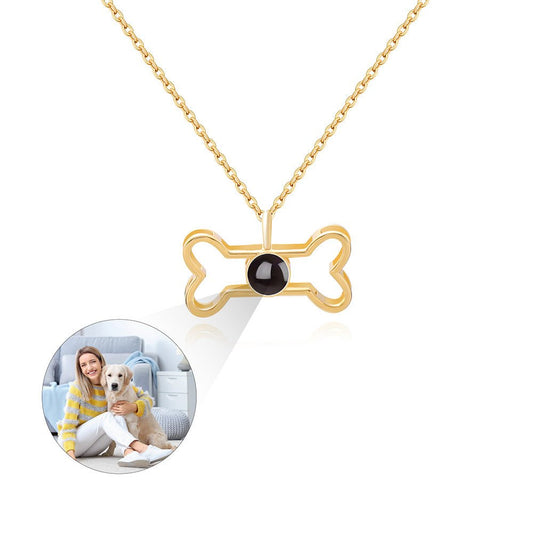 Custom Hidden Photo Projection Dog Bone Necklace - Hidden Forever