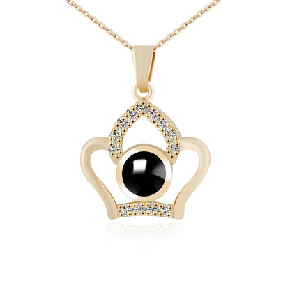 Custom Hidden Photo Projection Embellished Imperial Crown Necklace - Hidden Forever