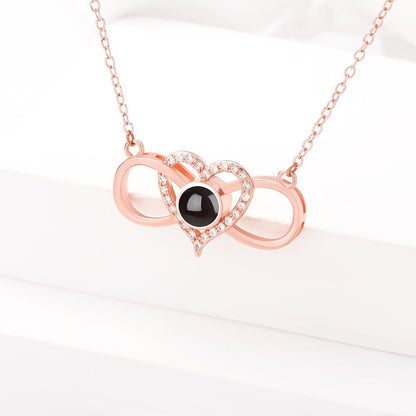 Custom Hidden Photo Projection Infinity Heart Necklace - Hidden Forever