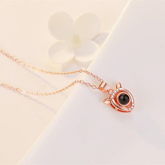 Custom Hidden Photo Projection Mini Fawn Diamond Necklace - Hidden Forever