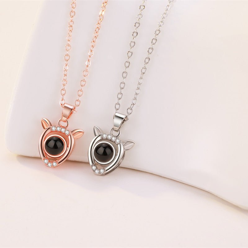 Custom Hidden Photo Projection Mini Fawn Diamond Necklace - Hidden Forever