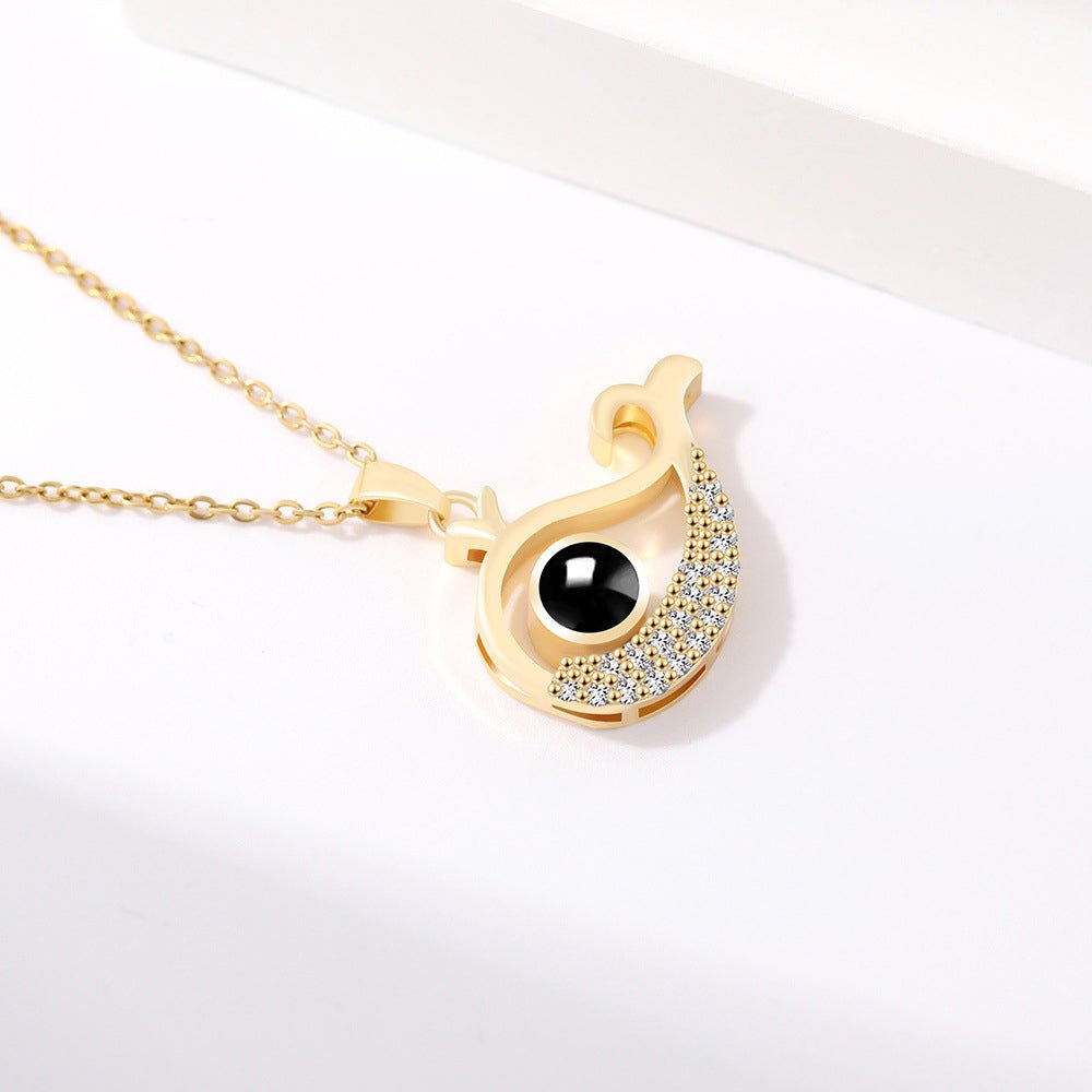 Custom Hidden Photo Projection Mini Whale Necklace - Hidden Forever