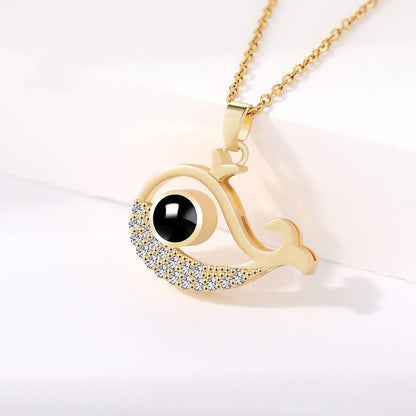 Custom Hidden Photo Projection Mini Whale Necklace - Hidden Forever