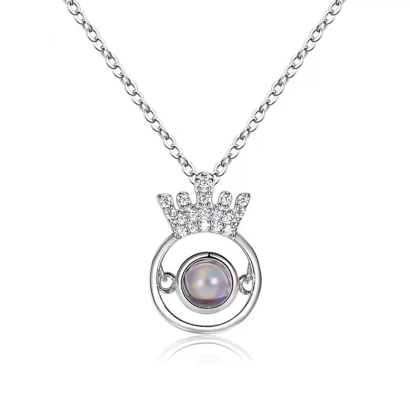 Custom Hidden Photo Projection Round Crown Diamond Necklace - Hidden Forever