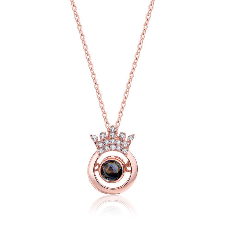 Custom Hidden Photo Projection Round Crown Diamond Necklace - Hidden Forever