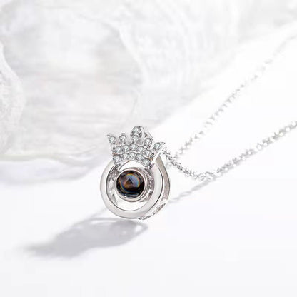 Custom Hidden Photo Projection Round Crown Diamond Necklace - Hidden Forever