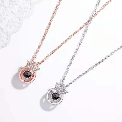 Custom Hidden Photo Projection Round Crown Diamond Necklace - Hidden Forever