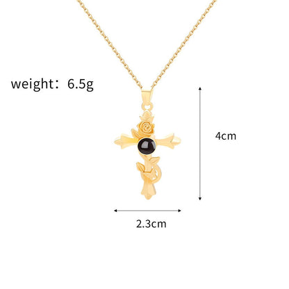 Custom Hidden Photo Projection Vintage Rose Cross Necklace - Hidden Forever