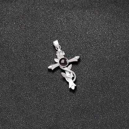 Custom Hidden Photo Projection Vintage Rose Cross Necklace - Hidden Forever