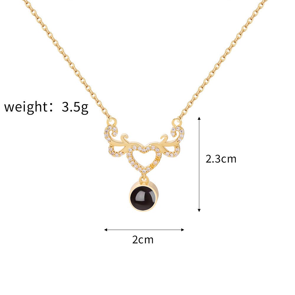 Custom Hidden Photo Projection Winged Heart Necklace - Hidden Forever