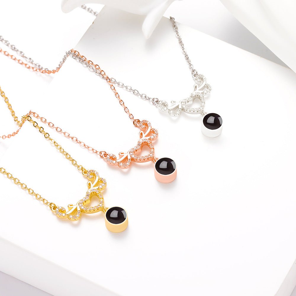 Custom Hidden Photo Projection Winged Heart Necklace - Hidden Forever