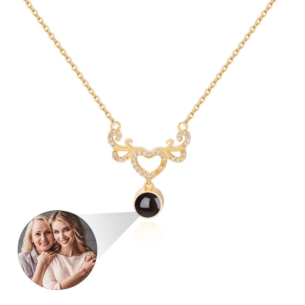 Custom Hidden Photo Projection Winged Heart Necklace - Hidden Forever
