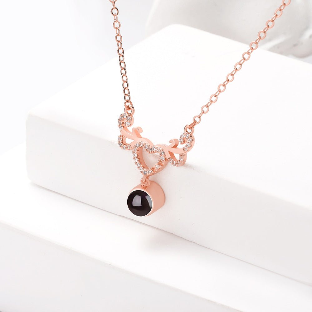Custom Hidden Photo Projection Winged Heart Necklace - Hidden Forever