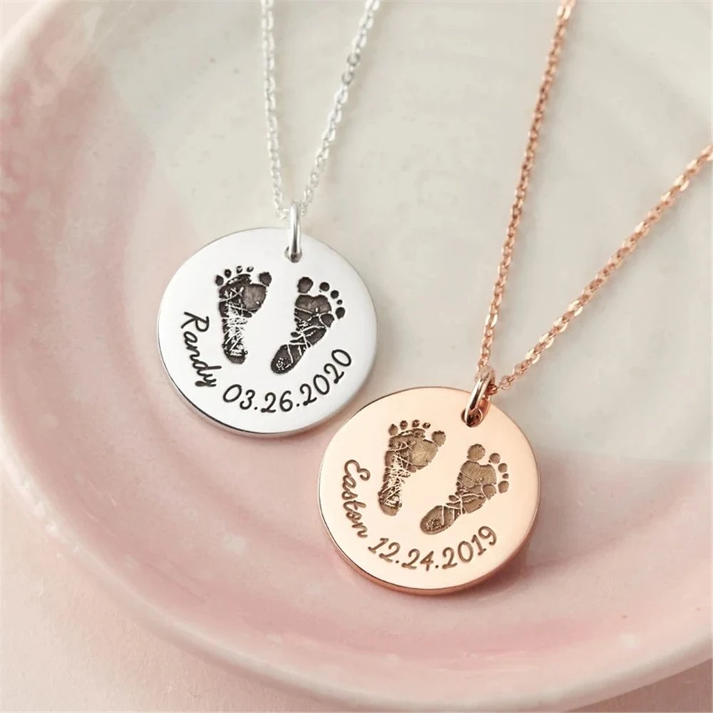 Custom Infant's Handprint/Footprint, Name and Date Necklace - Hidden Forever