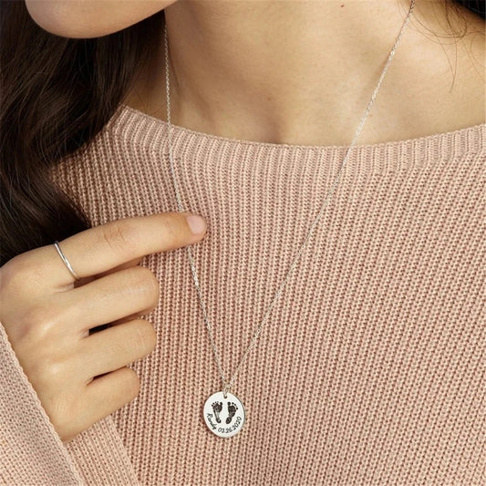 Custom Infant's Handprint/Footprint, Name and Date Necklace - Hidden Forever