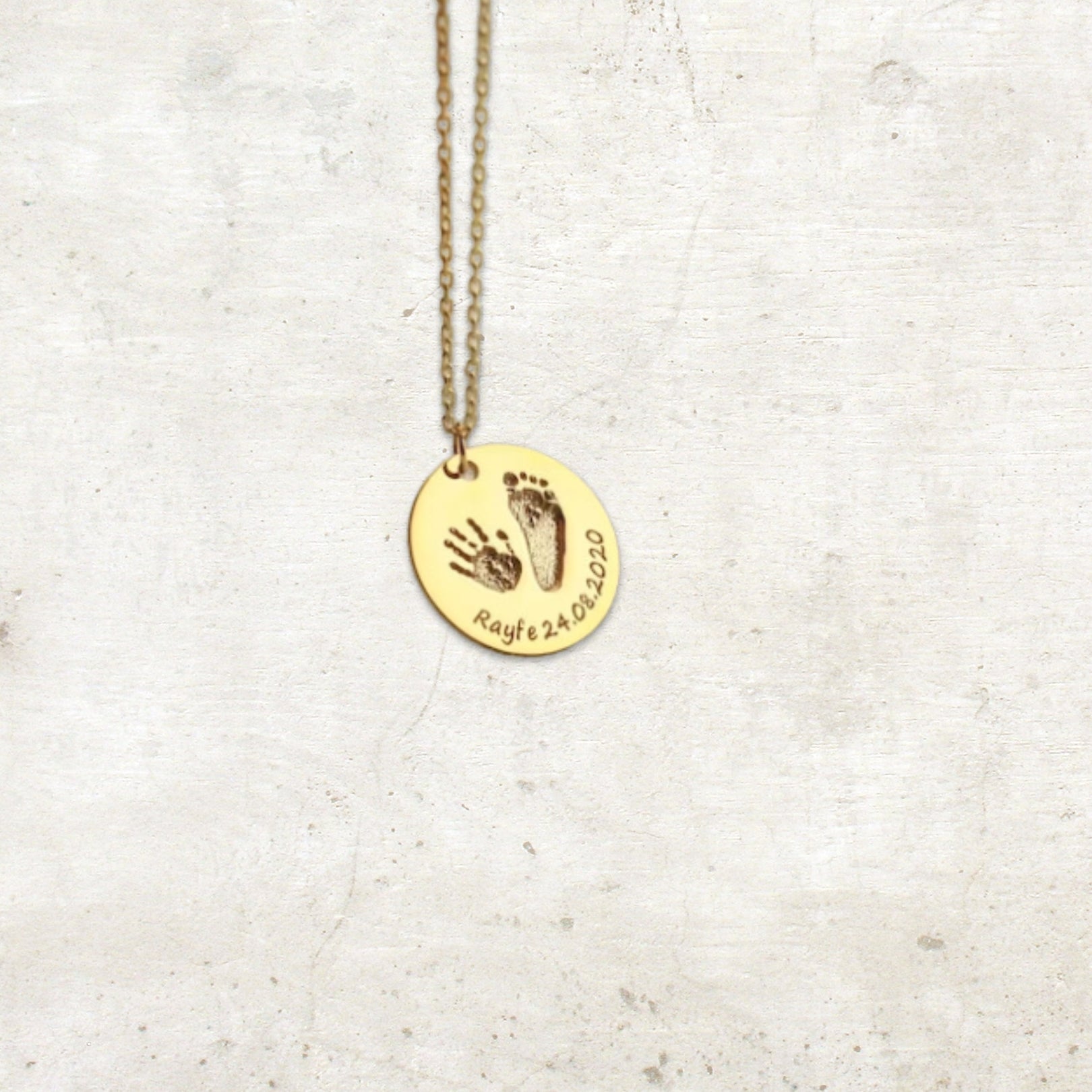 Custom Infant's Handprint/Footprint, Name and Date Necklace - Hidden Forever