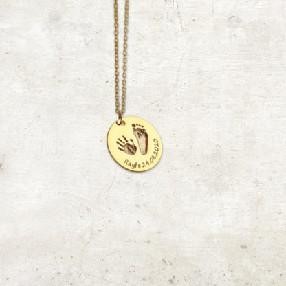 Custom Infant's Handprint/Footprint, Name and Date Necklace - Hidden Forever