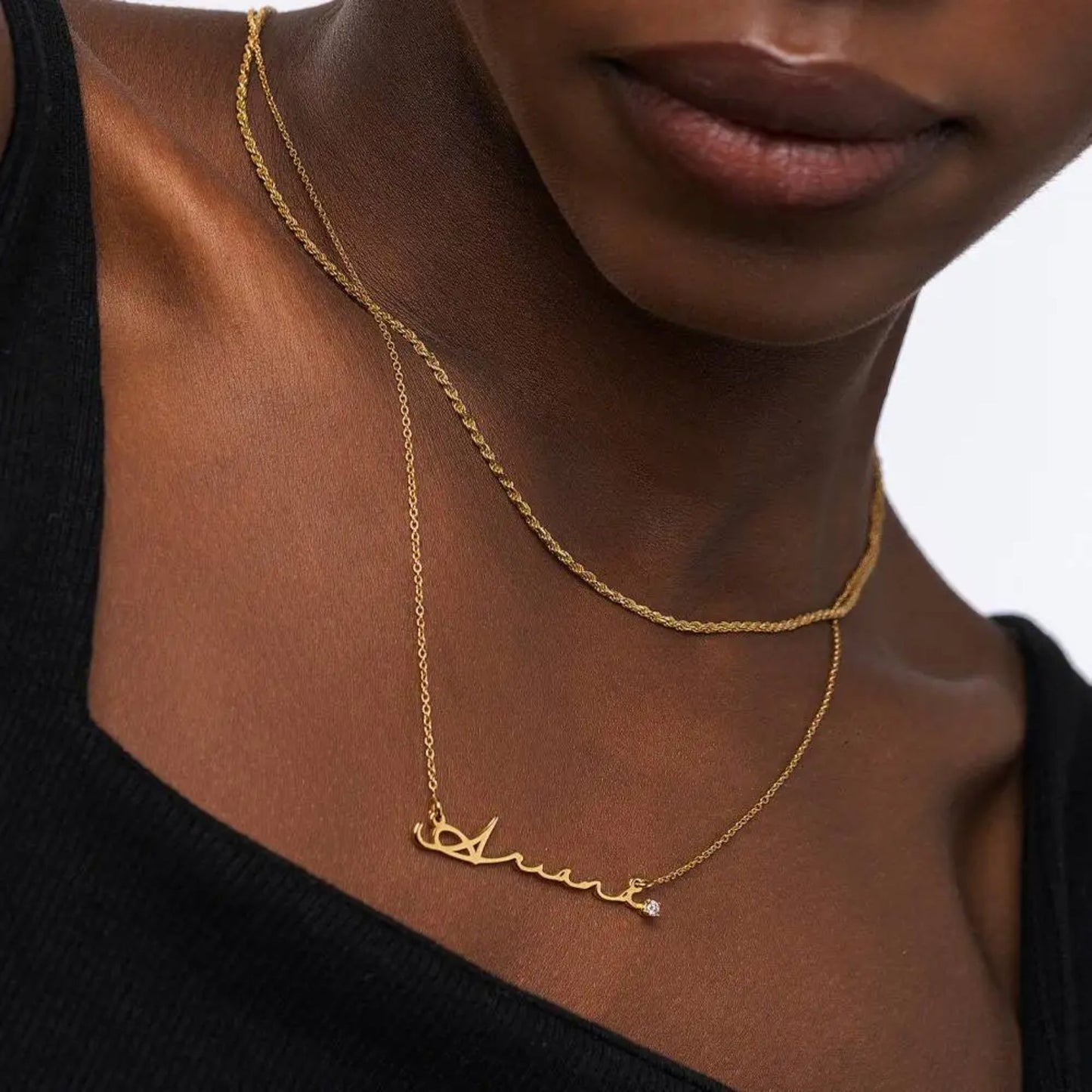Custom Name with Diamond Tip Necklace - Hidden Forever