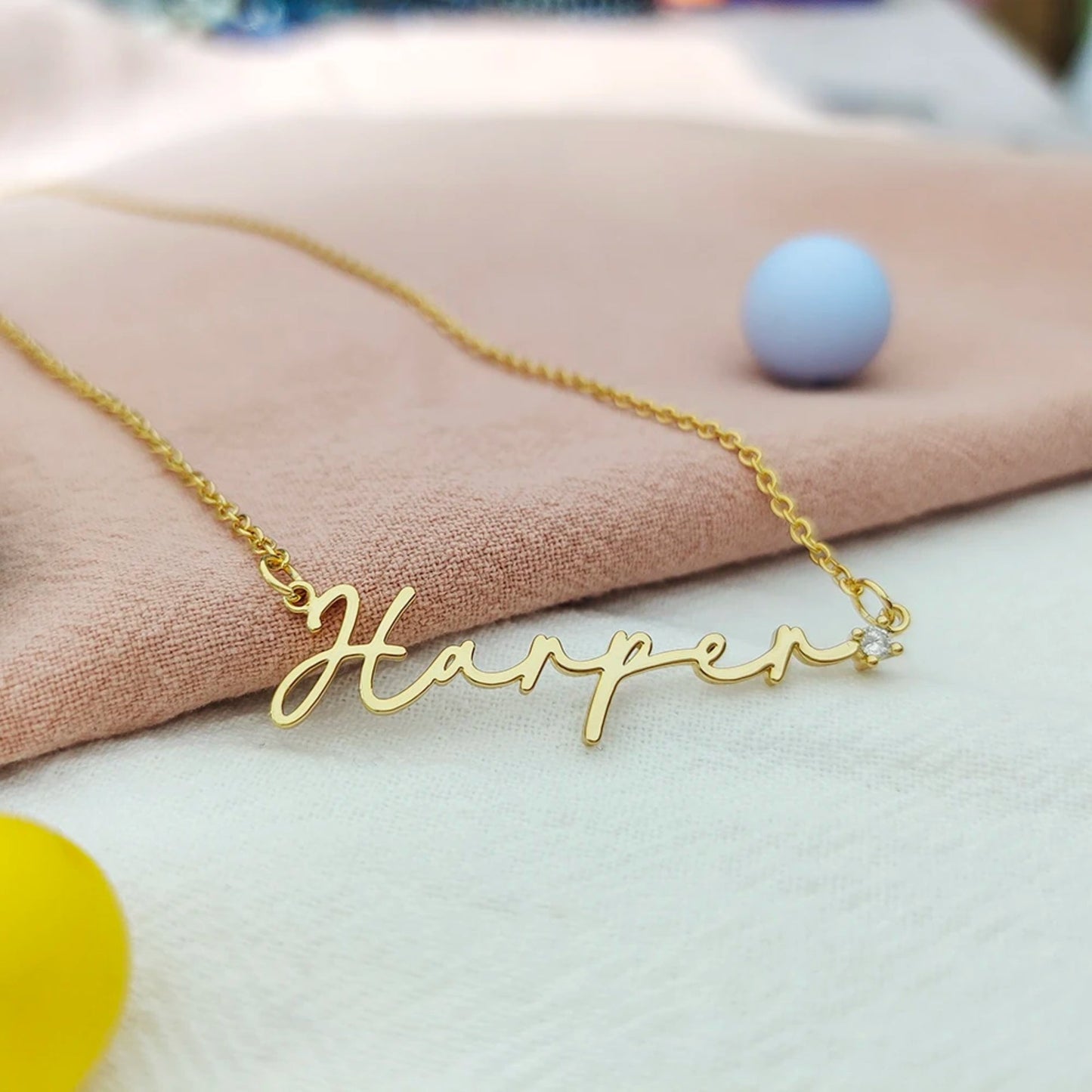 Custom Name with Diamond Tip Necklace - Hidden Forever