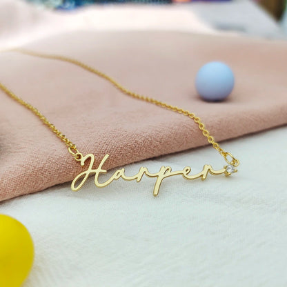 Custom Name with Diamond Tip Necklace - Hidden Forever